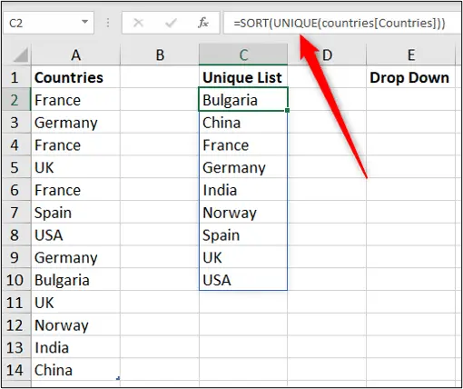 SORT function to dynamically sort a list A to Z