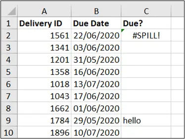 The spill error when a dynamic array formulas spill range is blocked