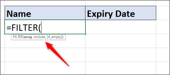 Excel FILTER function arguments