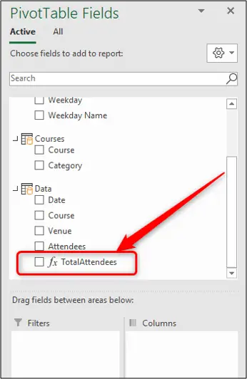 Measure added to the PivotTable Fields pane