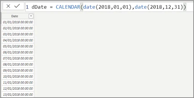 Use the CALENDAR function generate a list of dates