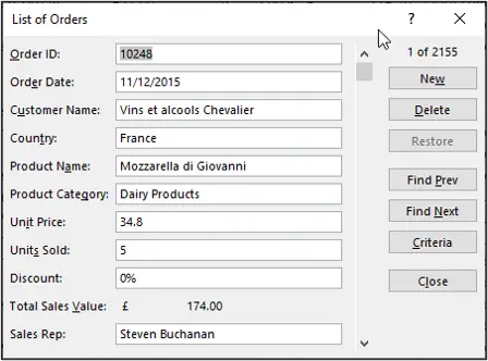 Data entry form in Excel