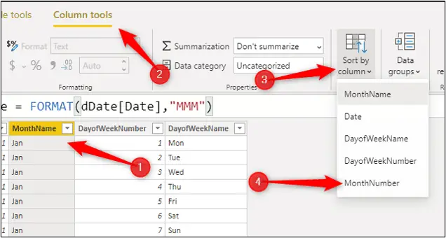 Sort by column feature to sort month names properly