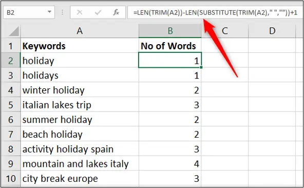 Count the number of words in a cell