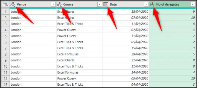 Change the column data types