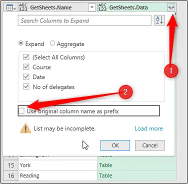 Extract the sheet columns