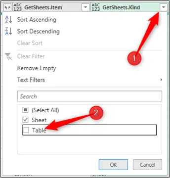 Filter out the tables to only import sheet data