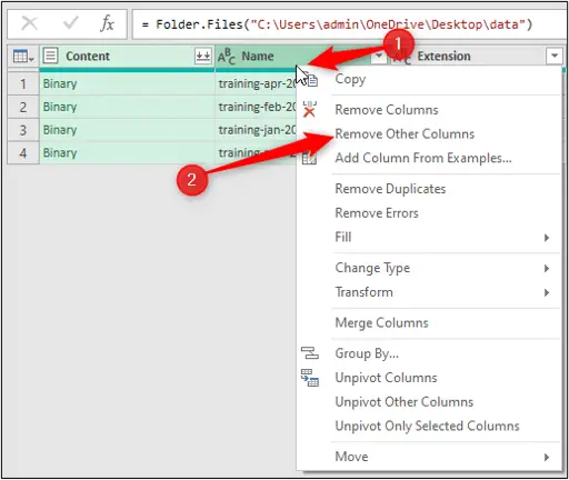 Remove other columns in Power Query