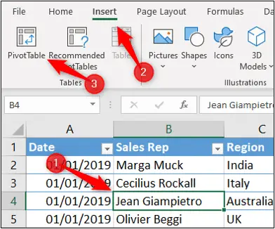 Insert a PivotTable in Excel