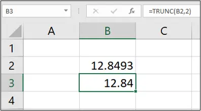 TRUNC function example reducing a value to two decimal places