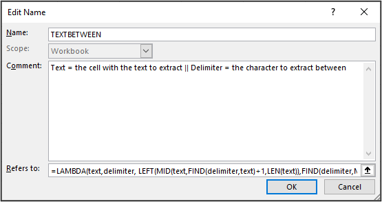 Assign a name and parameter definitions to your Excel LAMBDA function