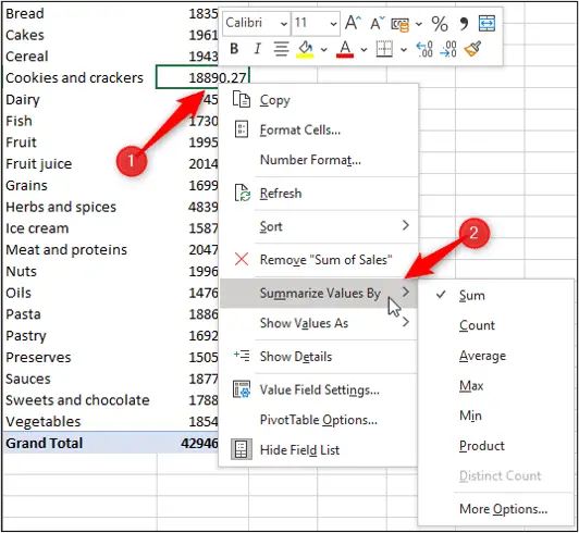 Change Excel Pivot Tables calculation