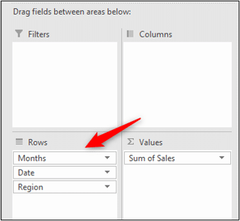 Drag the date field into the rows area