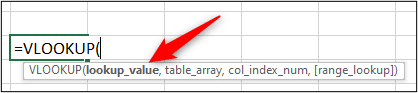 The parameters of the VLOOKUP function