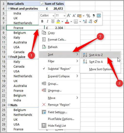 Sort Pivot Table labels in A to Z order