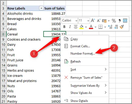Change number format of Excel Pivot Tables