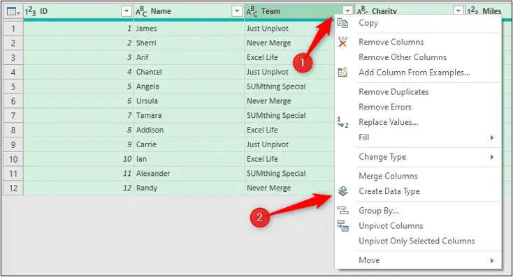 Create data type in Power Query