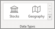 Stocks and Geography data types on the Data tab