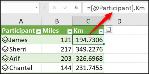 Formula used to fetch data from the data type