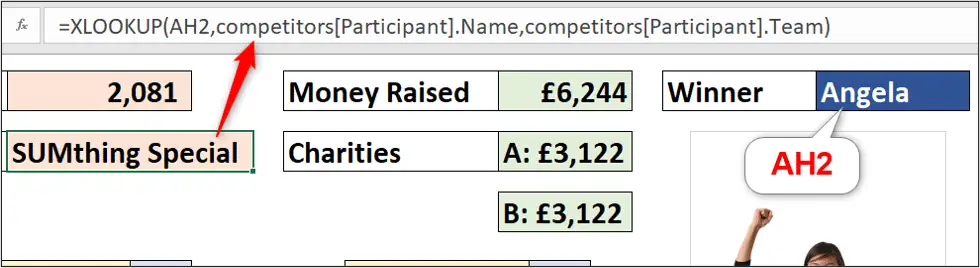 XLOOKUP function to return the winning team name