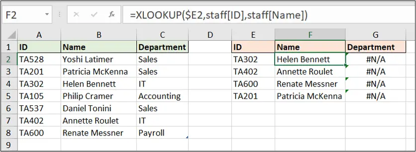 XLOOKUP function does not work when copied