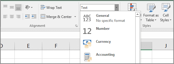 Change the format from Text to General