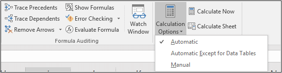 Set calculation to automatic if Excel formula not calculating