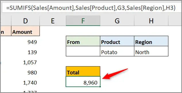 SUMIFS function in Excel with multiple criteria