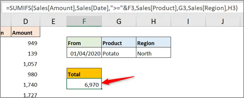 SUMIFS function with three conditions