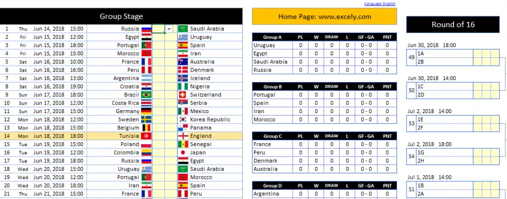 World cup 2018 schedule by Excely