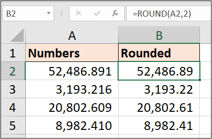 ROUND function in Excel rounding to two decimal places