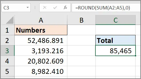 ROUND function in Excel with SUM to round to the nearest integer