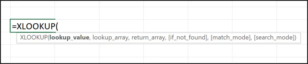 The arguments of the XLOOKUP function in Excel.