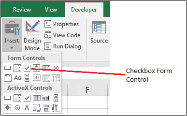 Checkbox form control on the Developer tab