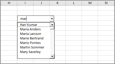 Completed searchable drop down list in Excel