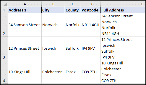 CONCATENATE function splitting text onto different lines