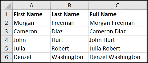 Typical example CONCATENATE function in Excel