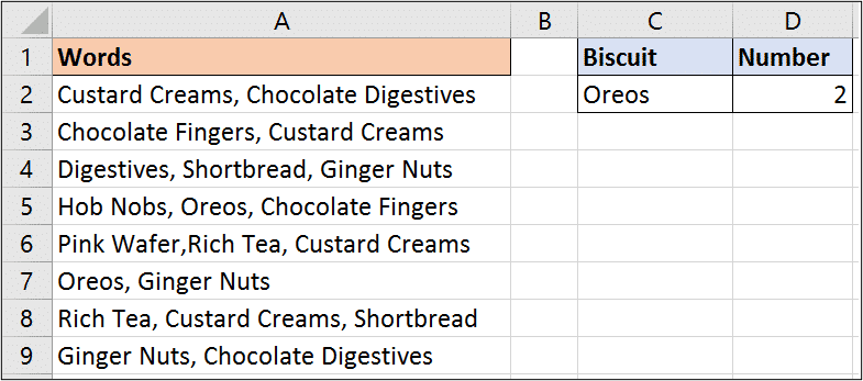 Count instances of words in a range with this SUMPRODUCT function example