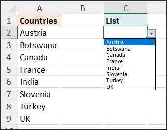 Data Validation list of countries