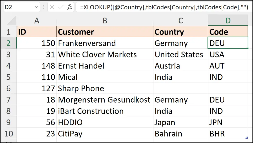 If not found argument of the XLOOKUP function in Excel