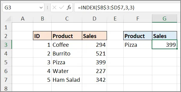 Basic lookup with the INDEX function in Excel