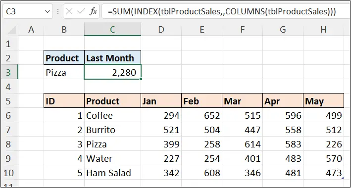 Excel INDEX function returning an array of values to be summed
