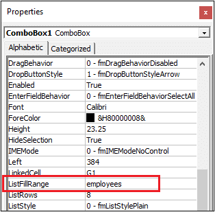 Provide a ListFillRange to the combo box