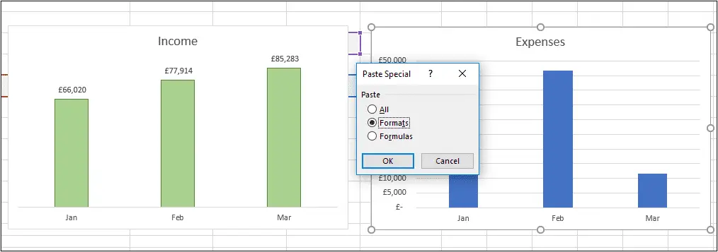 Using Paste Special to paste chart formatting only 