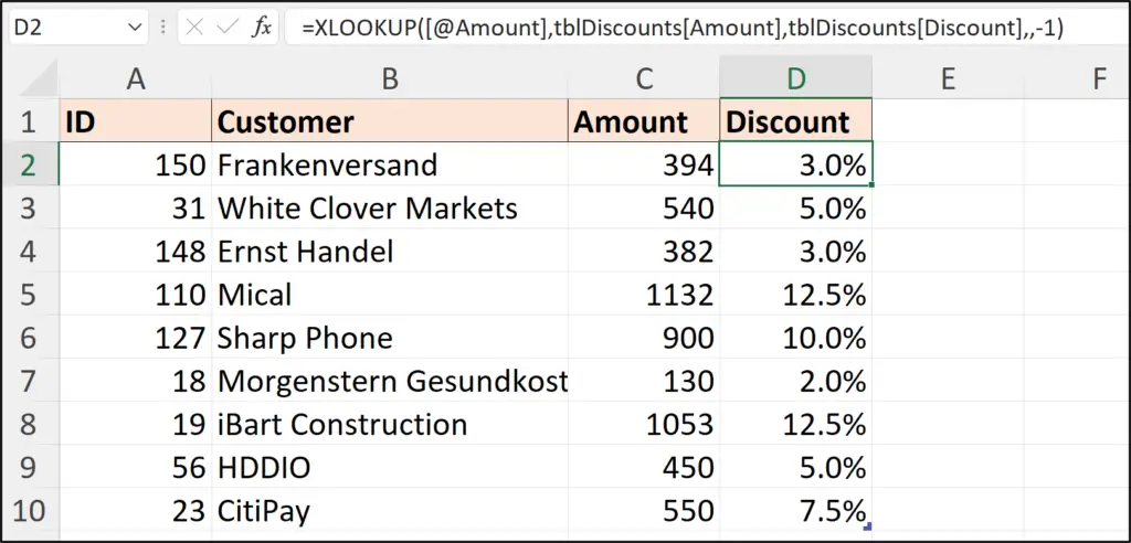 Range lookup with the XLOOKUP function