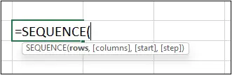 Arguments of the SEQUENCE function in Excel