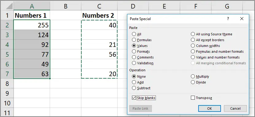 Skip blanks in a range when pasting