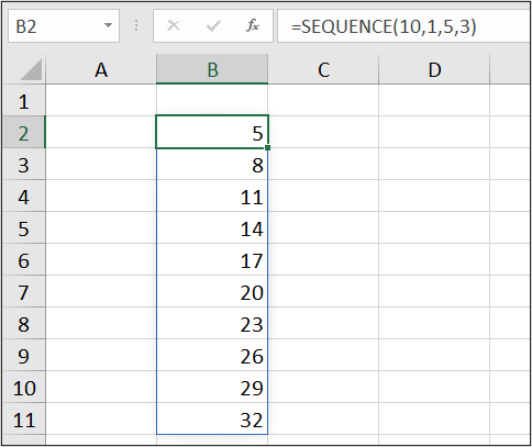 Using all the arguments of the SEQUENCE function