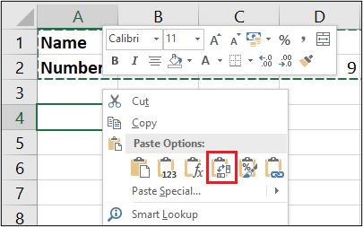 Transpose a data range with Paste Special tricks