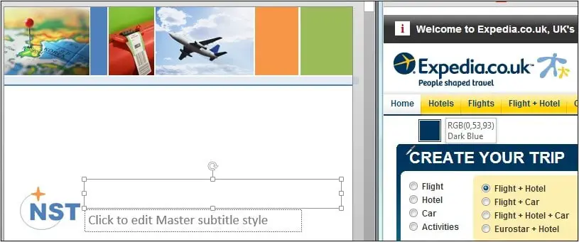 Copying colour from a website with the PowerPoint eyedropper tool
